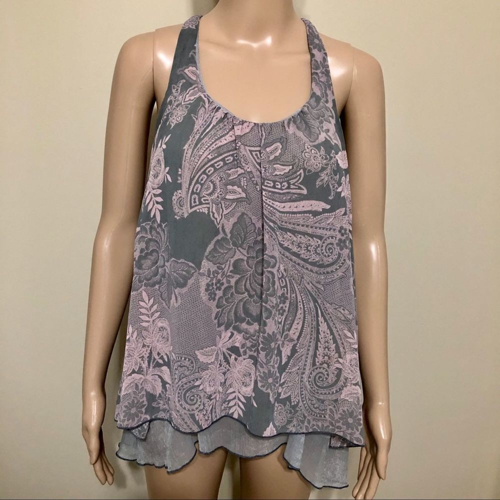 Print Ruffled Racer Back Top​ - Picture 2 of 8